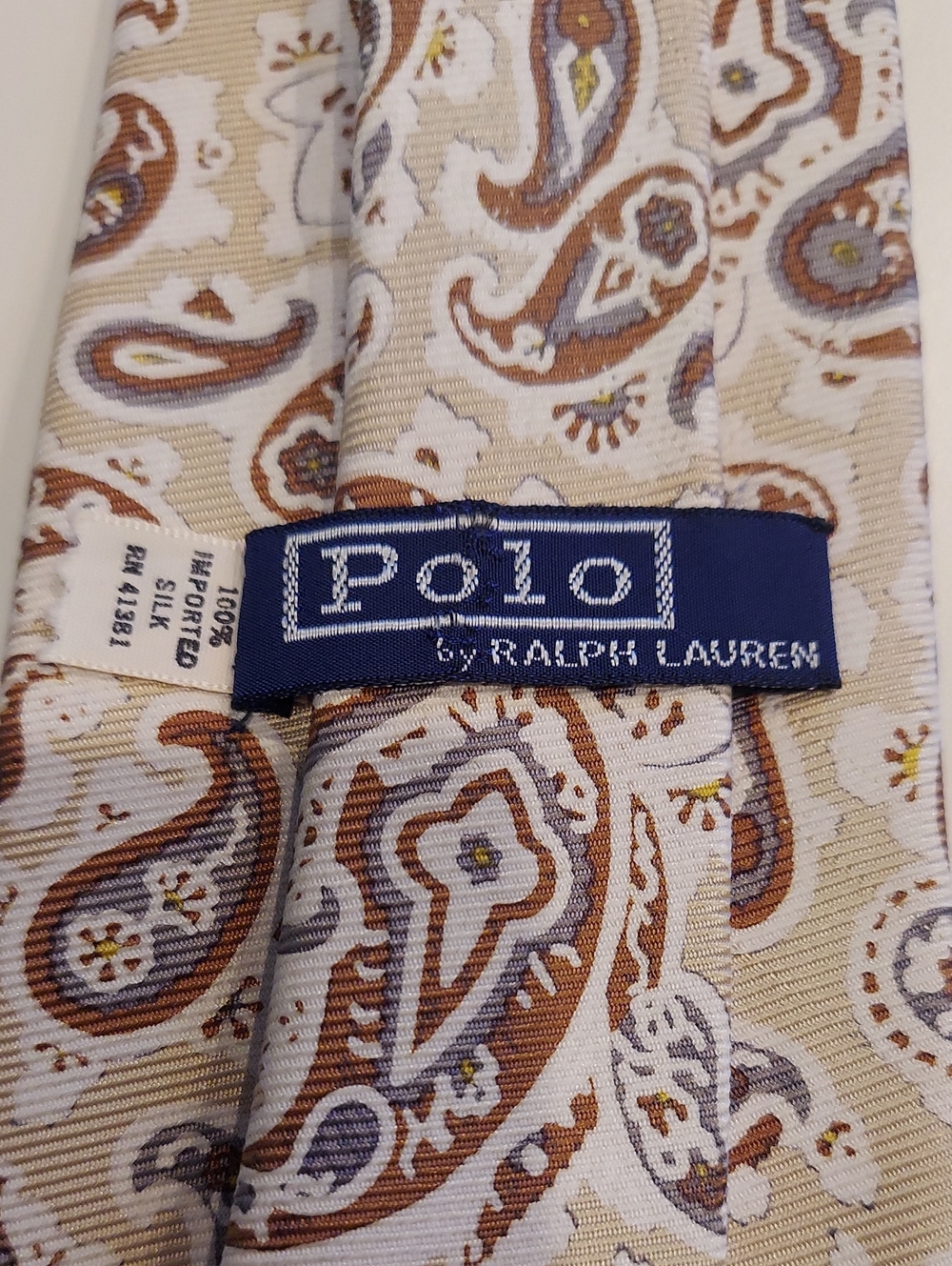 Vintage Polo by Ralph Lauren Beige and Brown Paisley Silk Tie